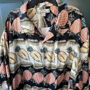 Vintage Tommy Bahama Silk Camp Shirt XL Pineapple Print Islandcore Aloha Tropic